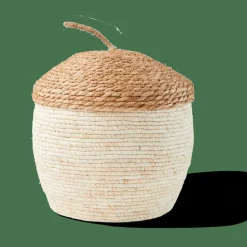 Automne^CASA ALVIN Panier De Rangement Avec Couvercle Brun, Naturel