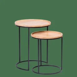 Tables D'Appoint^CASA GOM Tables D'appoint Set De 2 Noir, Naturel
