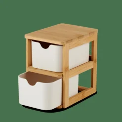 Accessoires Bureau^CASA KONDO Organisateur 2 Tiroirs Blanc, Naturel