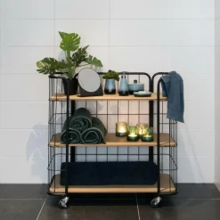 Dessertes|Étagères Murales^CASA OSLO Étagère Trolley 3 Tablettes Noir, Naturel