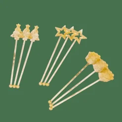 Cocktail Accessoires^CASA X-MAS Bâtonnets à Cocktail Set De 12 Mélange De 3 Formes Doré, Transparent