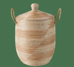 Paniers À Linge^CASA YASMINE Panier De Luxe Avec Couvercle Blanc, Naturel